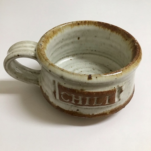 Handmade Studio Pottery Chili Bowl Handle Natural Speckled Glaze Rustic Cabin - Picture 2 of 14